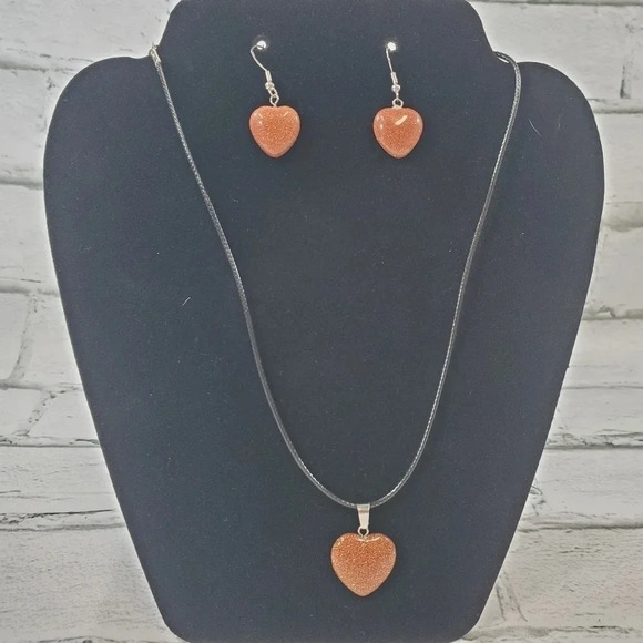 Copper Sandstone Heart Earring and Necklace Set - Picture 4 of 4